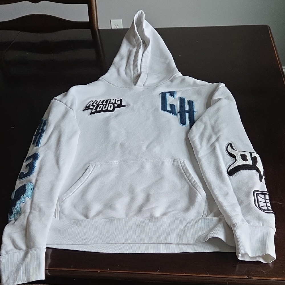 Men's Overtime Cold Heart's White and Blue Graphic Hoodie. Adult Medium